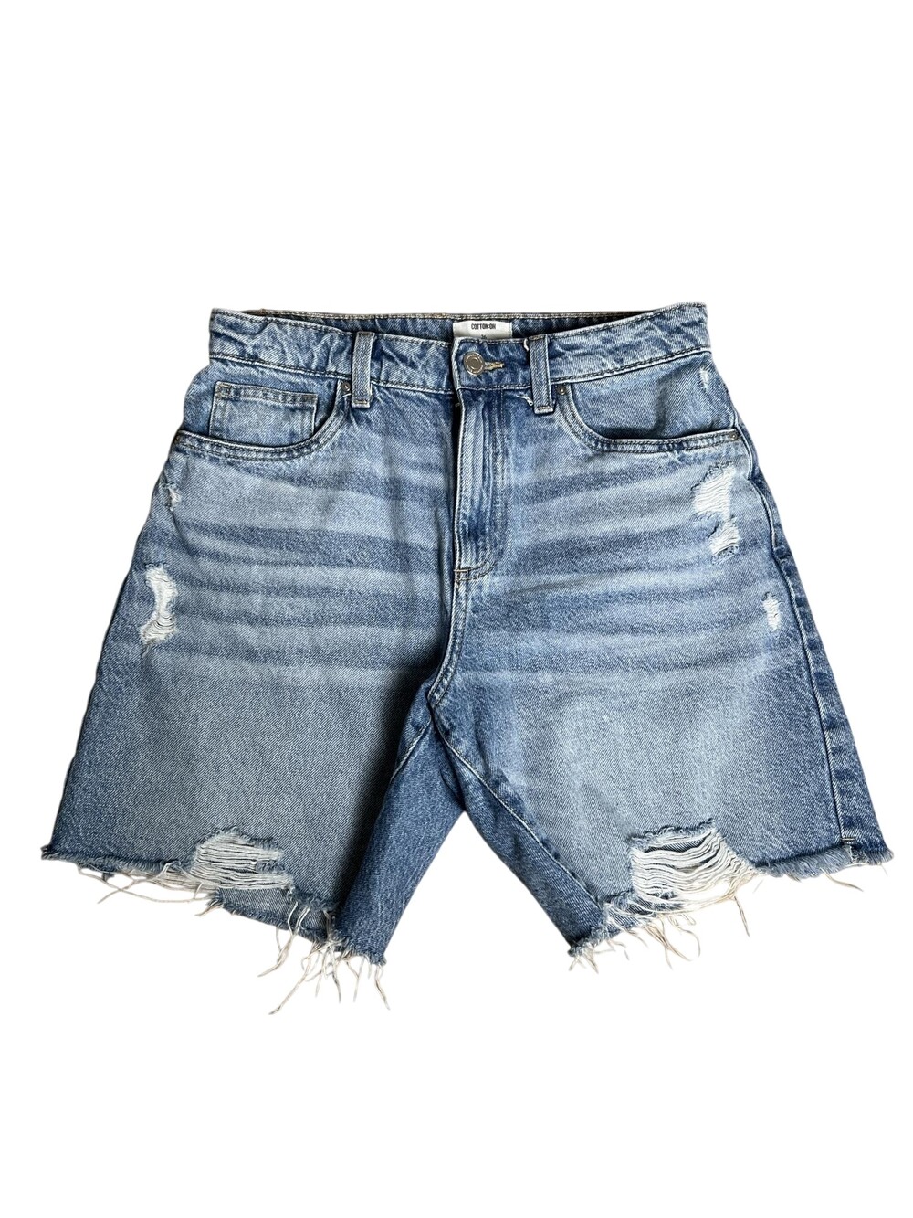 Cotton On Cut-Off Shorts Womens 26 Blue Denim Relaxed Frayed 5-Pocket Summer